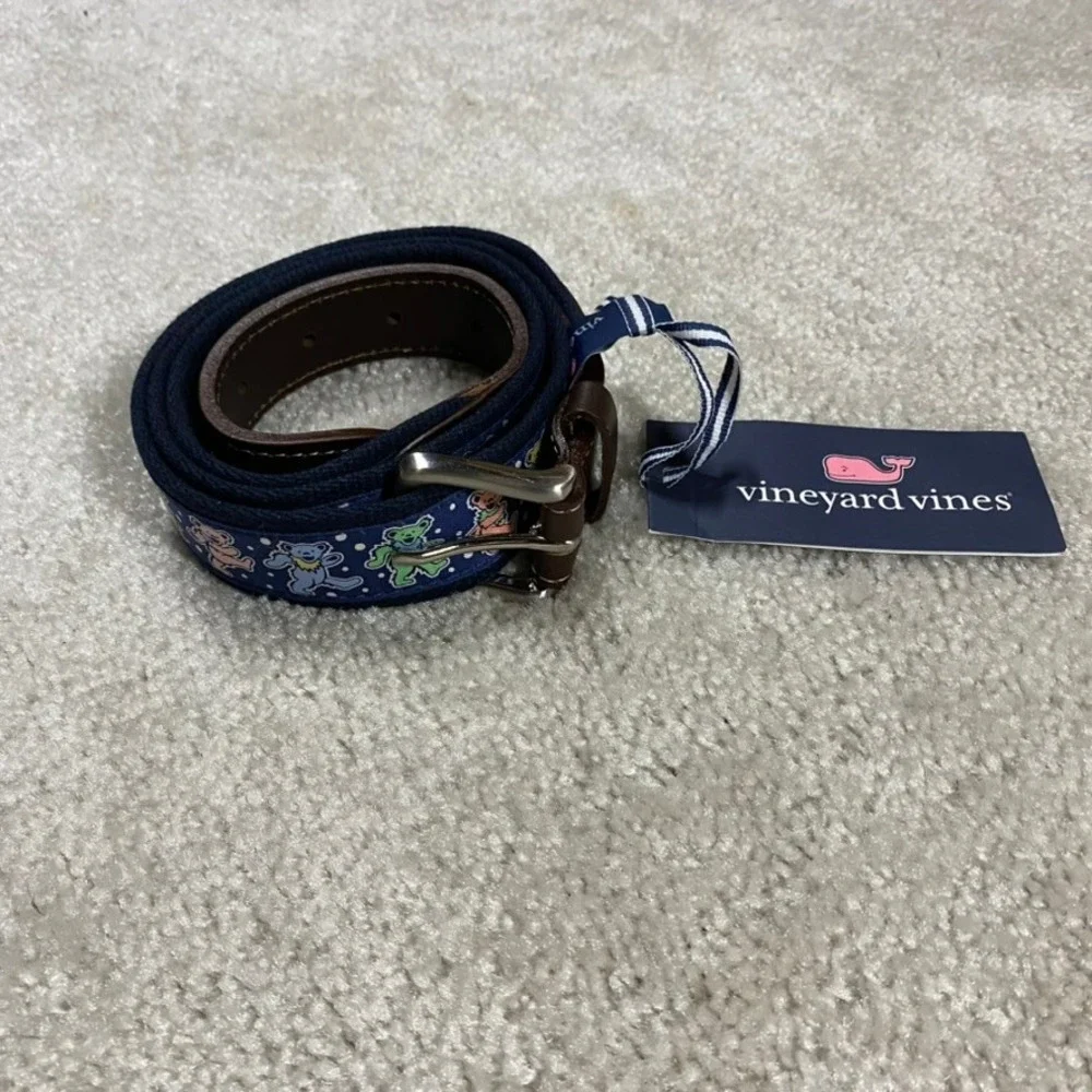 Vineyard Vines Grateful Dead Belt Mens 40 Dancing Bears Canvas Ribbon Navy